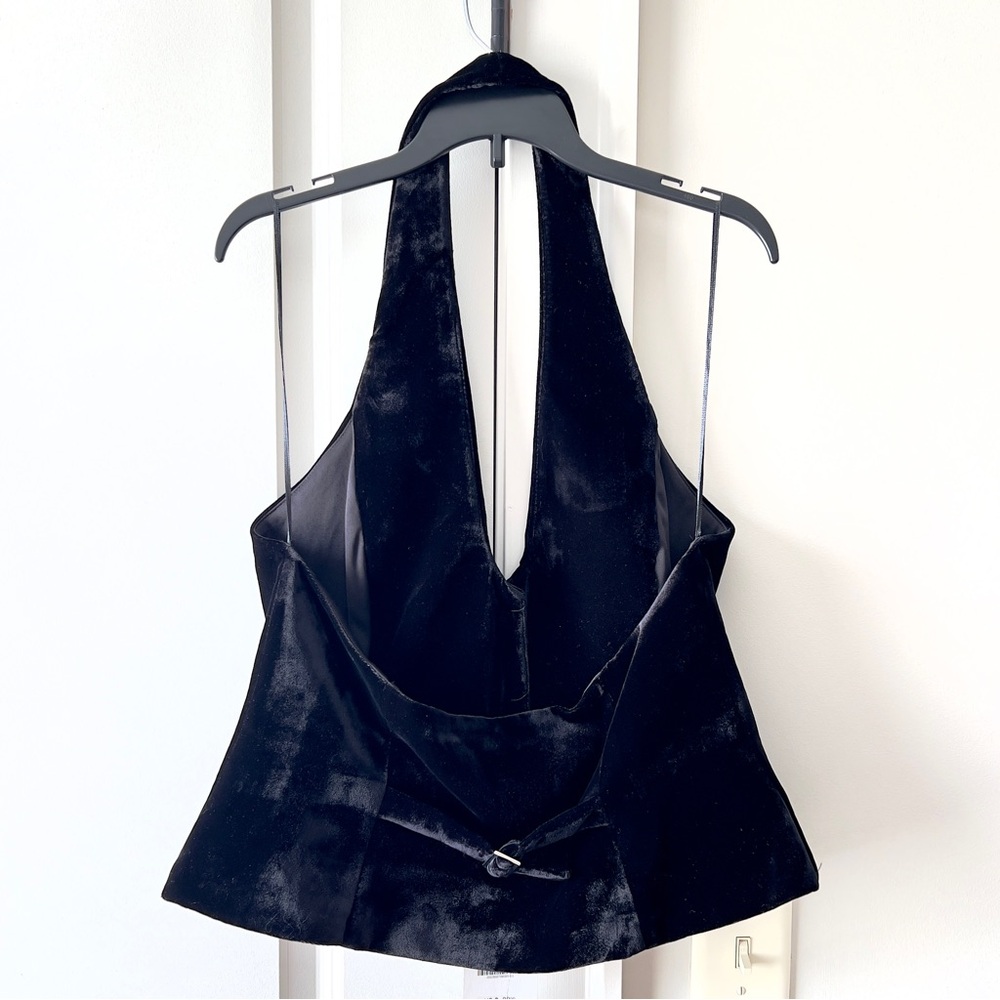 Zara Velvet Steampunk Cosplay Goth Black Halter Open Back Vest Women’s Large - Picture 2 of 15
